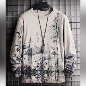 Artistic Cream and Black Graphic Sweatshirt